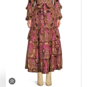 A Loves A (Dillard’s) Paisley linen tiered ruffle Maxi Skirt XS
